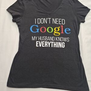 Ann Arbor T-shirt Co. My Husband Knows Everything | Wife Women's V-Neck T-Shirt